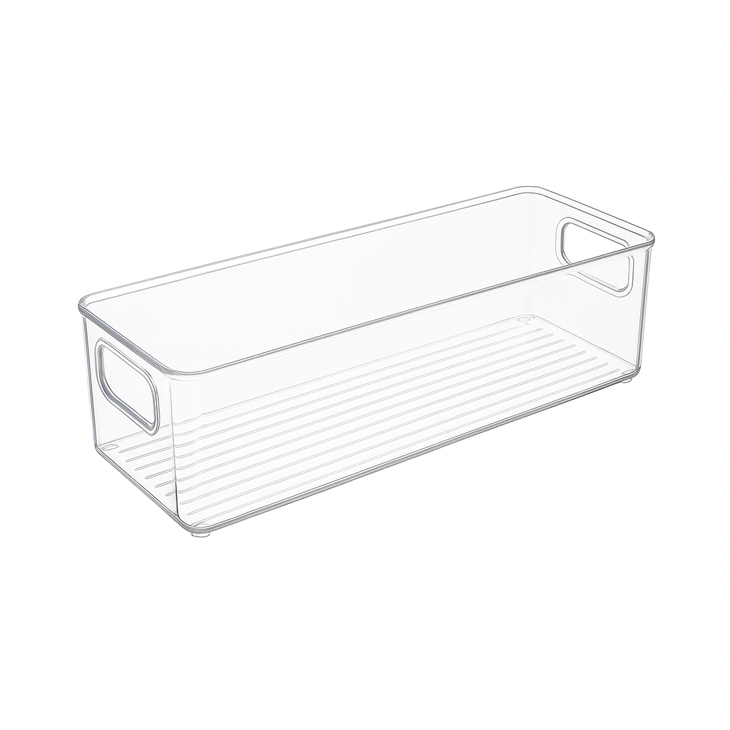TOW Gripp. Clear Stackable Flat Kitchen Storage Bin – 25.4×10.2×7.6 cm (10×4×3″) - The Organizing Warehouse