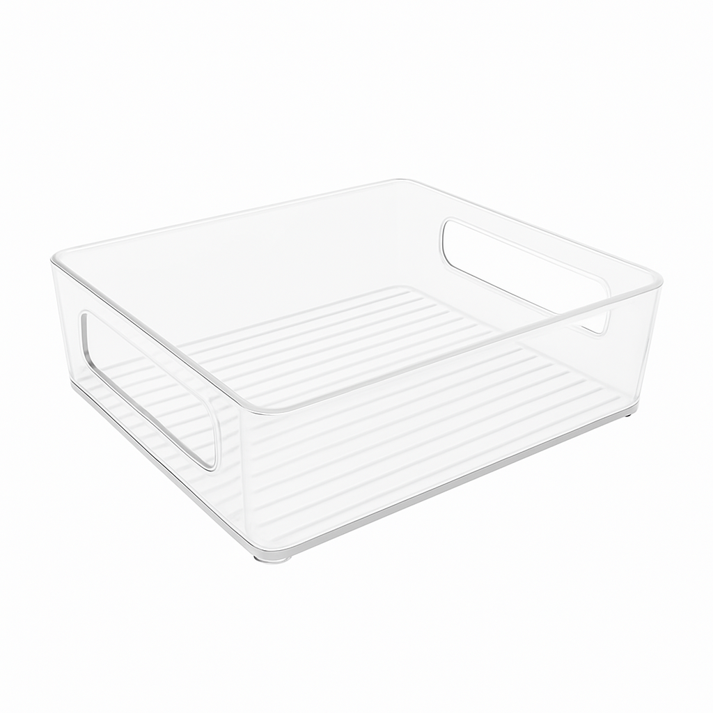 TOW Gripp. Clear Stackable Flat Kitchen Storage Bin – 25.4×20.3×7.6 cm (10×8×3″) - The Organizing Warehouse