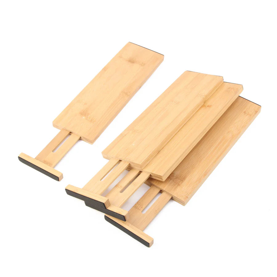 TOW Sortt. Natural Bamboo Drawer Dividers – Short (33–43 cm), Deep – 4 Pack - The Organizing Warehouse