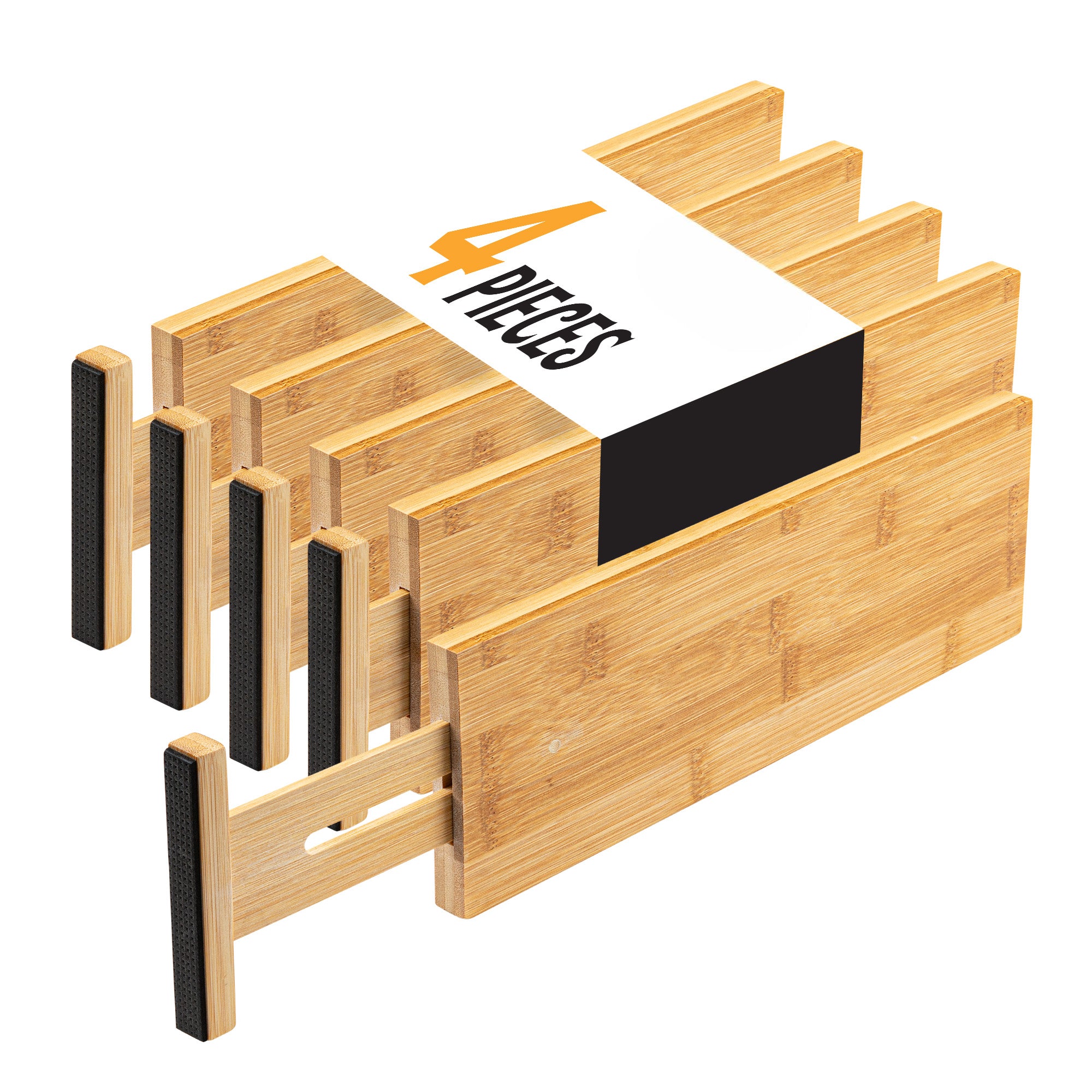 TOW Sortt. Natural Bamboo Drawer Dividers – Short (33–43 cm), Deep – 4 Pack - The Organizing Warehouse