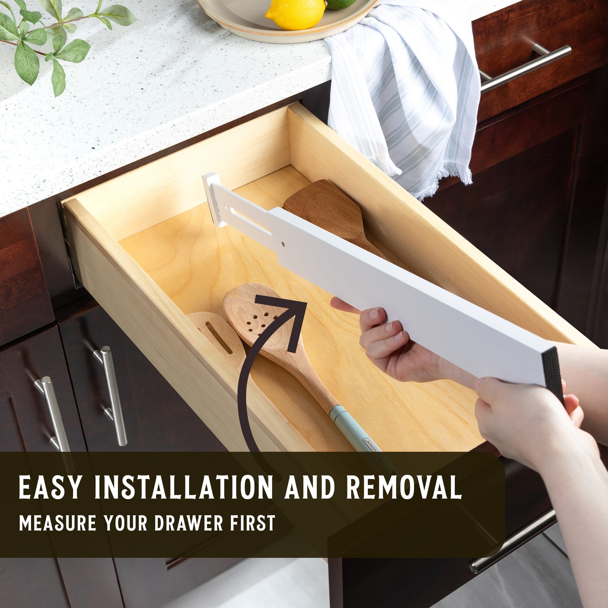 TOW Sortt. White Bamboo Drawer Dividers – Long (43–53 cm), Shallow – 4 Pack - The Organizing Warehouse