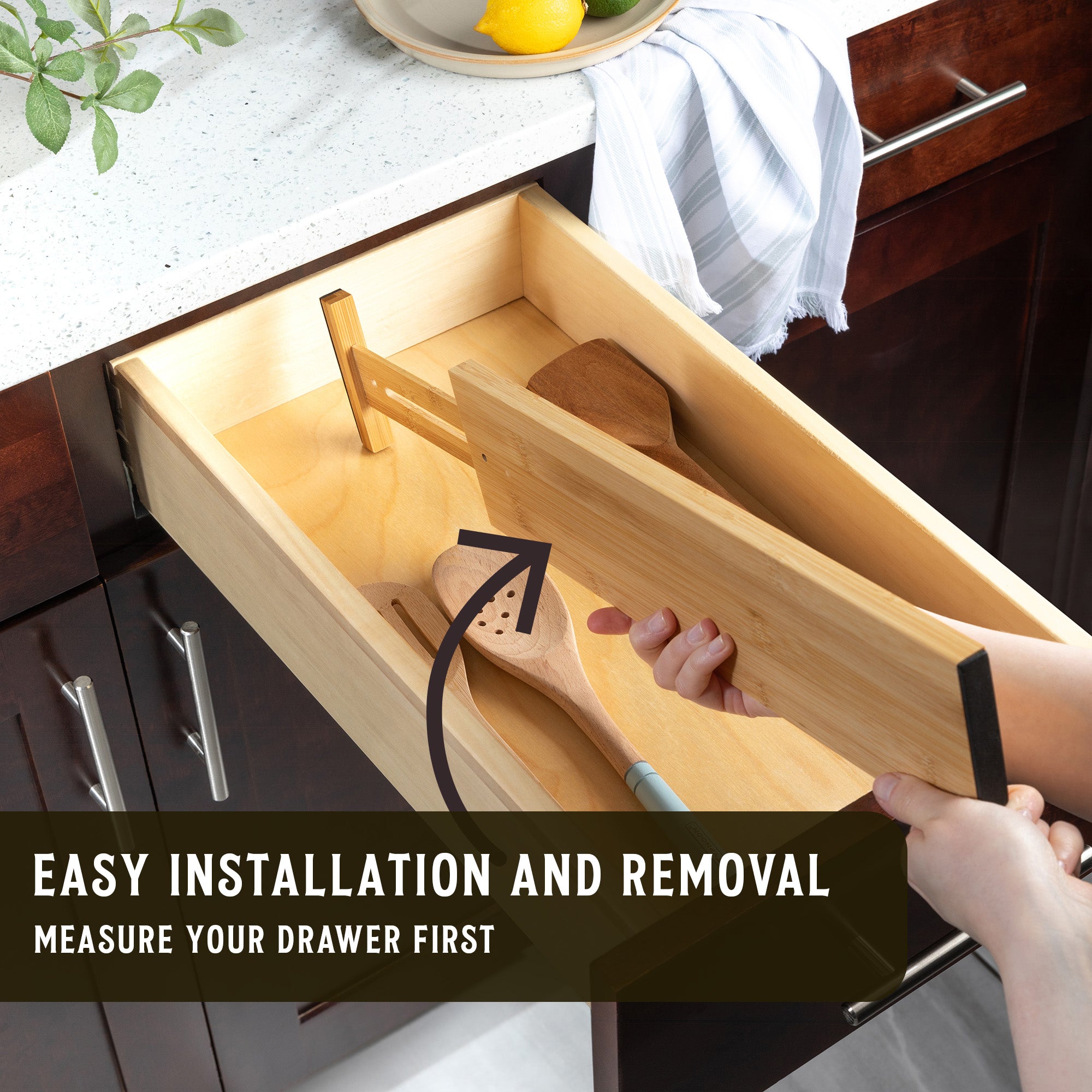 TOW Sortt. Natural Bamboo Drawer Dividers – Long (43–53 cm), Deep – 4 Pack - The Organizing Warehouse