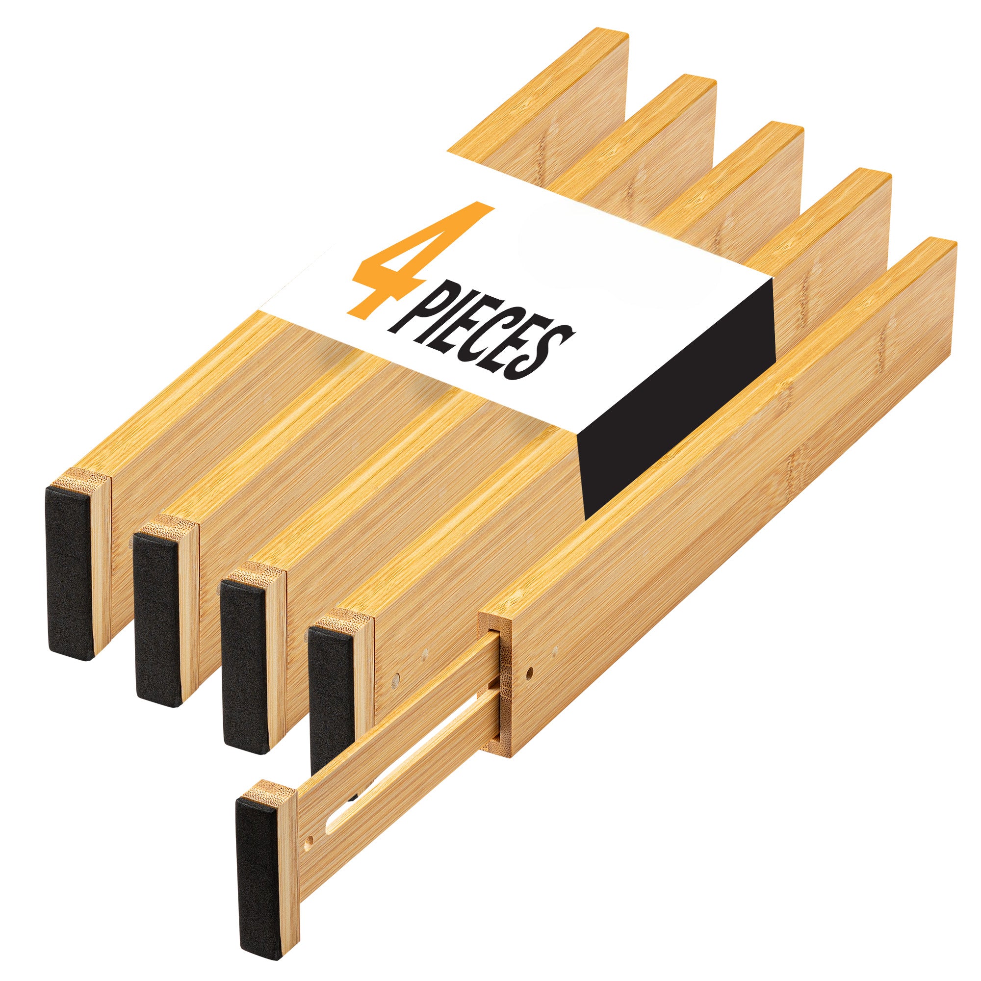 TOW Sortt. Natural Bamboo Drawer Dividers – Long (43–53 cm), Shallow – 4 Pack - The Organizing Warehouse