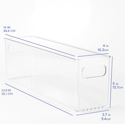 TOW Gripp. Clear Kitchen Storage Bin – 35.6×10.2×12.7 cm (14×4×5″)