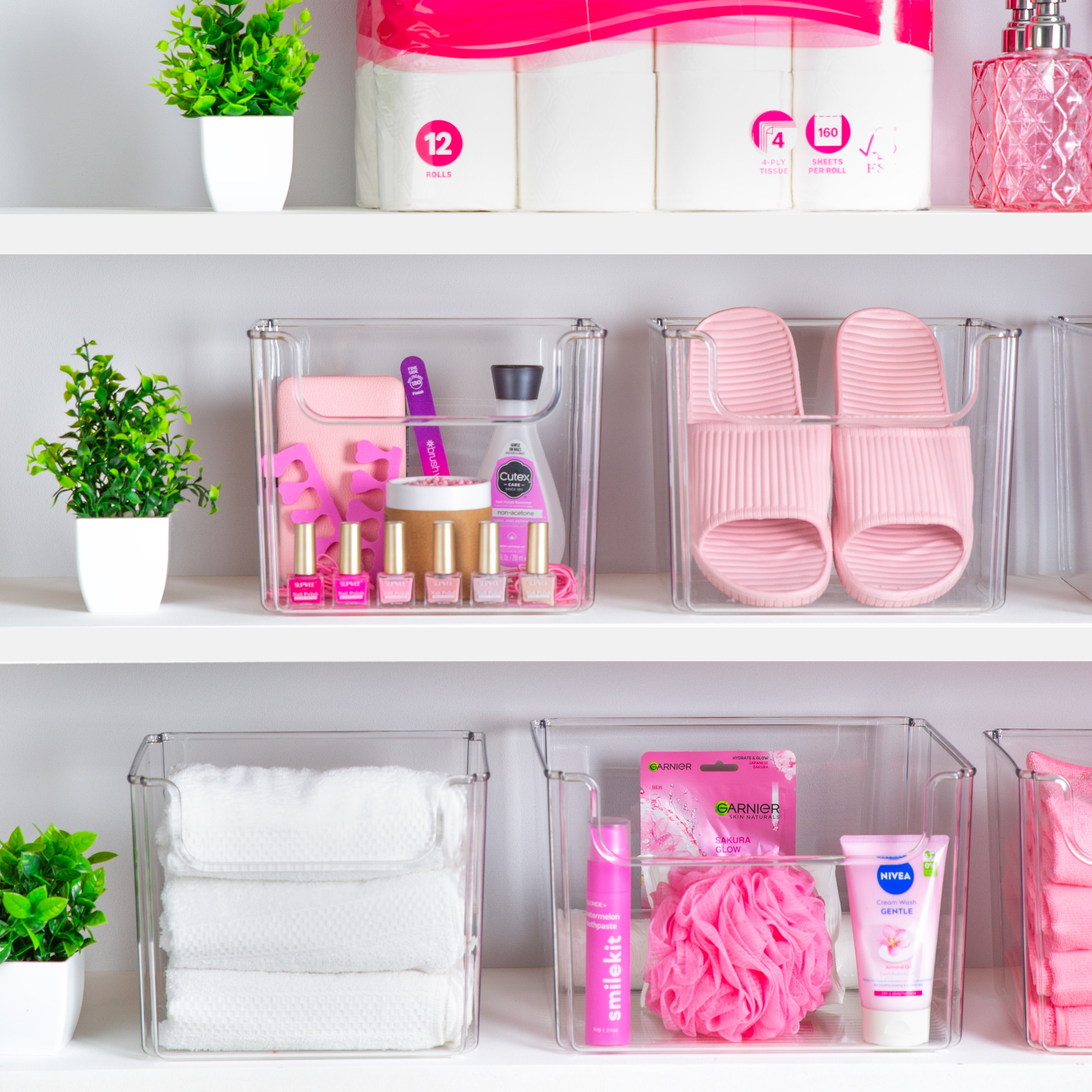 TOW Dipp. Clear Open-Front Storage Bin Medium – 25.4×25.4×20.3 cm (10×10×8″) - The Organizing Warehouse