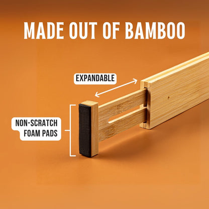 TOW Sortt. Natural Bamboo Drawer Dividers – Short (33–43 cm), Shallow – 4 Pack - The Organizing Warehouse