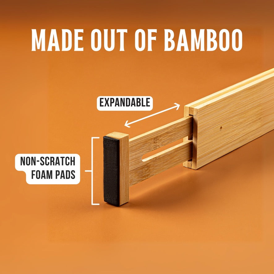 TOW Sortt. Natural Bamboo Drawer Dividers – Short (33–43 cm), Shallow – 4 Pack - The Organizing Warehouse