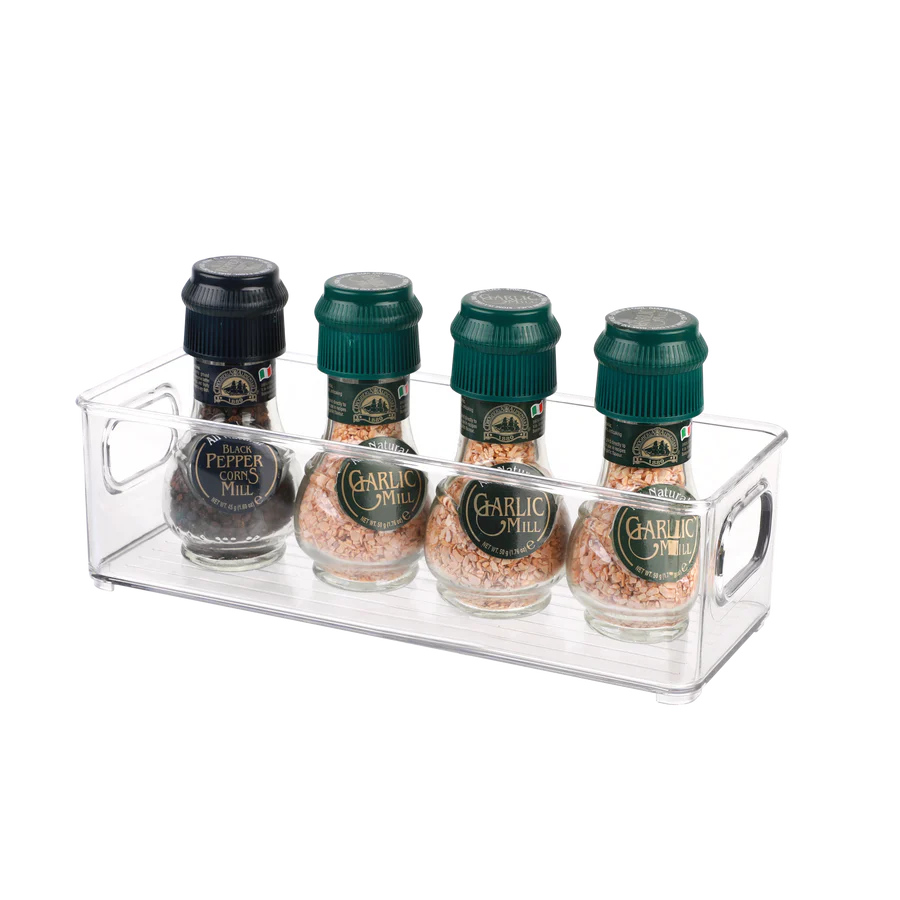 TOW Gripp. Clear Stackable Flat Kitchen Storage Bin – 25.4×10.2×7.6 cm (10×4×3″) - The Organizing Warehouse