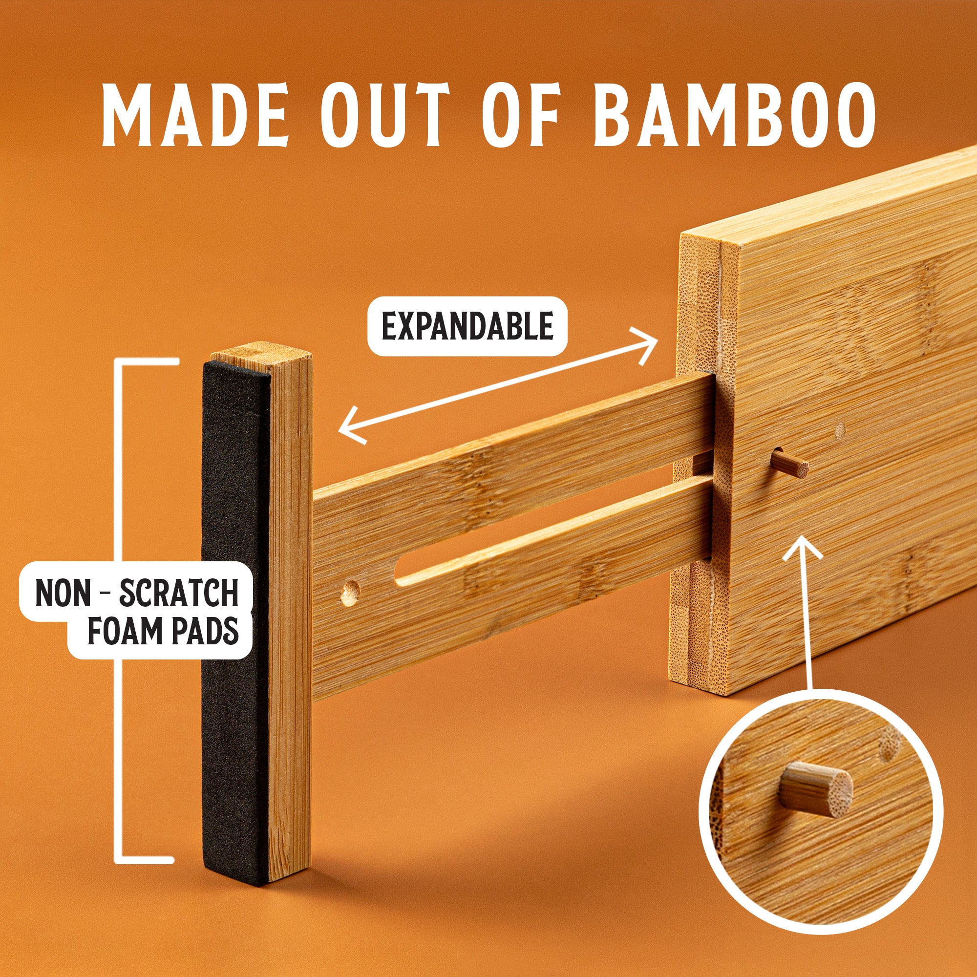 TOW Sortt. Natural Bamboo Drawer Dividers – Long (43–53 cm), Deep – 4 Pack - The Organizing Warehouse