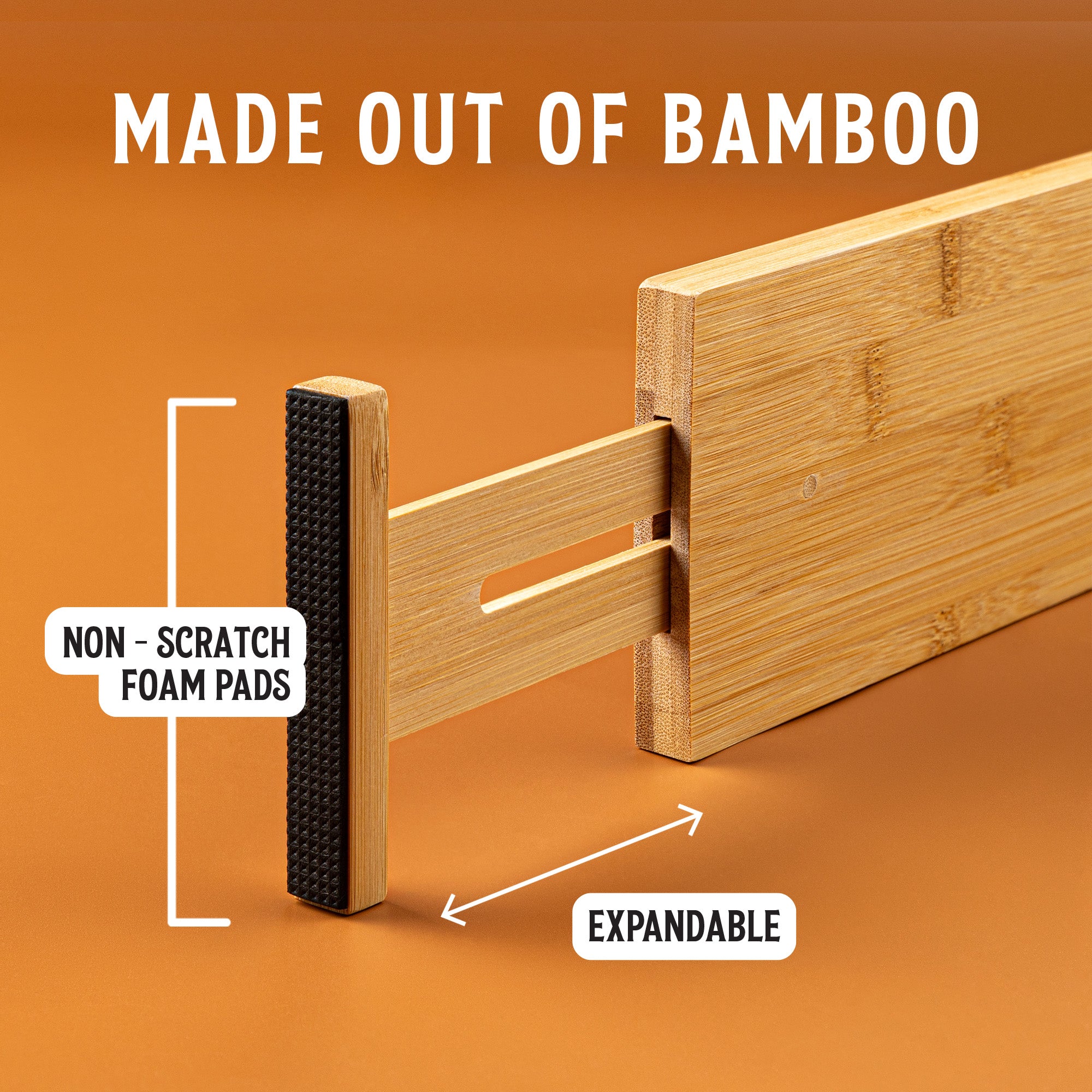 TOW Sortt. Natural Bamboo Drawer Dividers – Short (33–43 cm), Deep – 4 Pack - The Organizing Warehouse