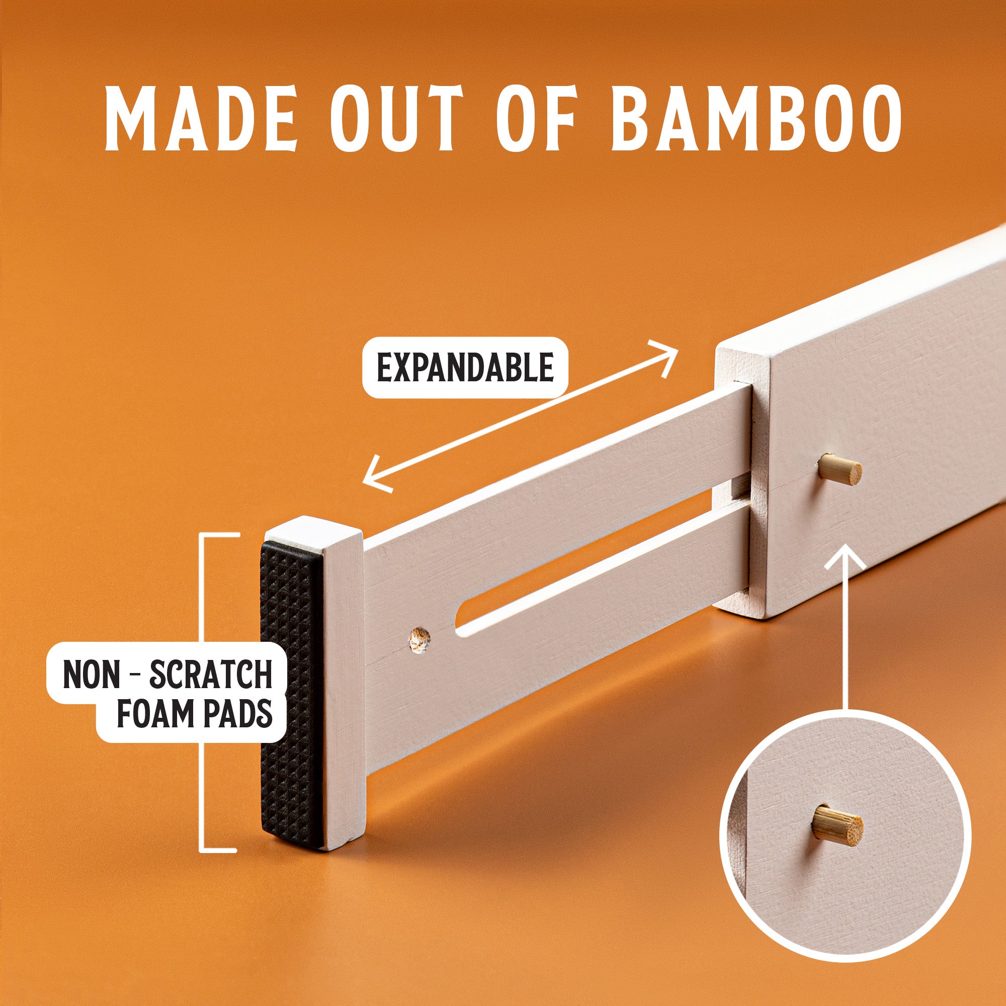 TOW Sortt. White Bamboo Drawer Dividers – Long (43–53 cm), Shallow – 4 Pack - The Organizing Warehouse