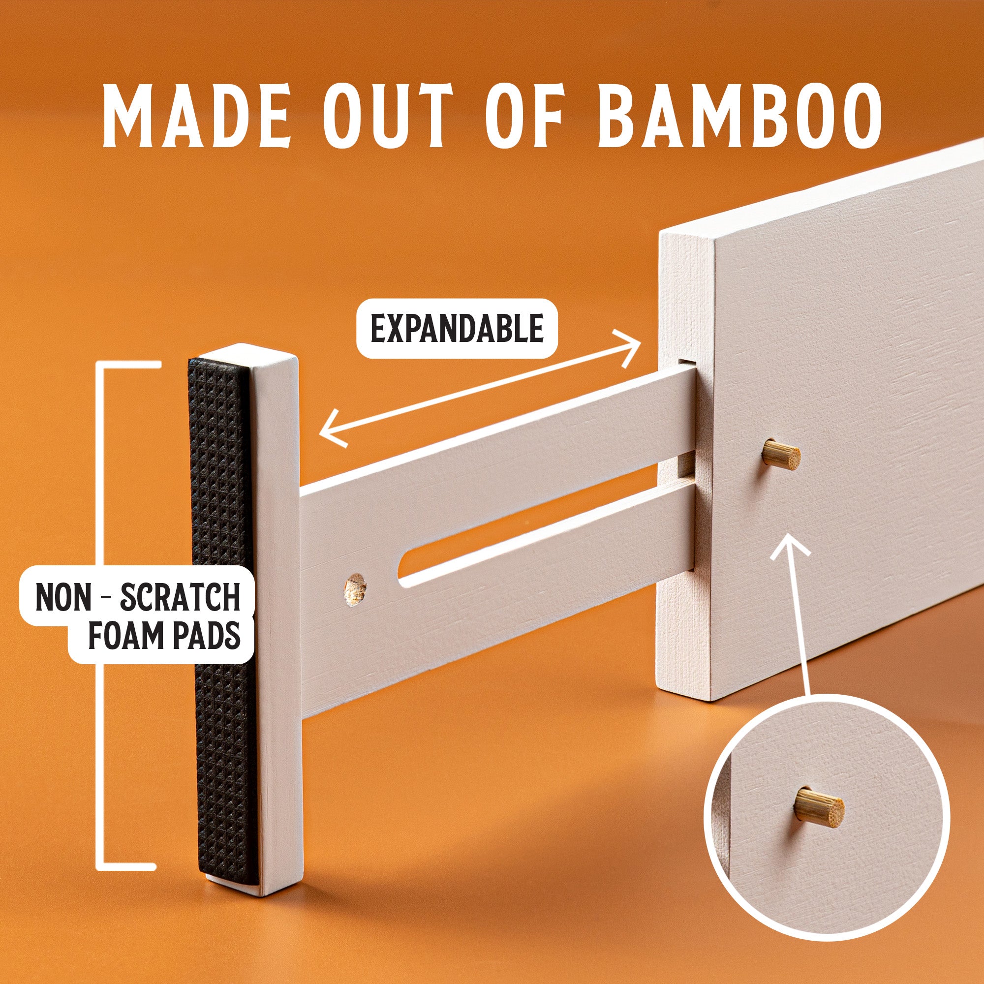 TOW Sortt. White Bamboo Drawer Dividers – Long (43–53 cm), Deep – 4 Pack - The Organizing Warehouse