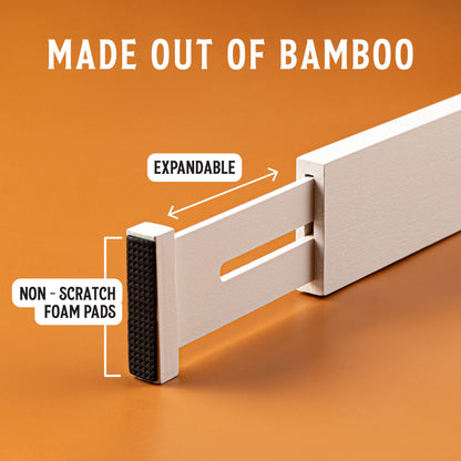 TOW Sortt. White Bamboo Drawer Dividers – Short (33–43 cm), Shallow – 4 Pack - The Organizing Warehouse