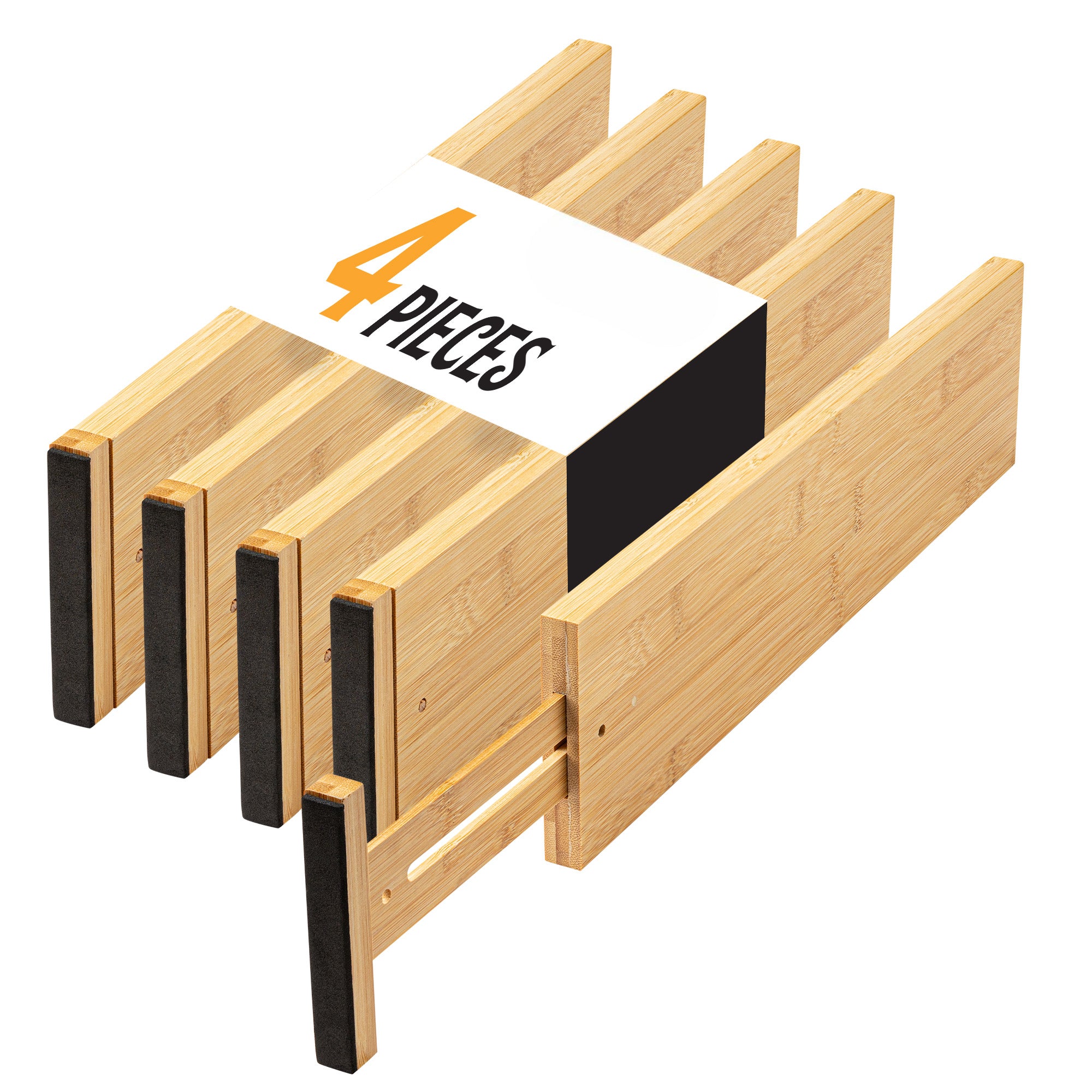 TOW Sortt. Natural Bamboo Drawer Dividers – Long (43–53 cm), Deep – 4 Pack - The Organizing Warehouse