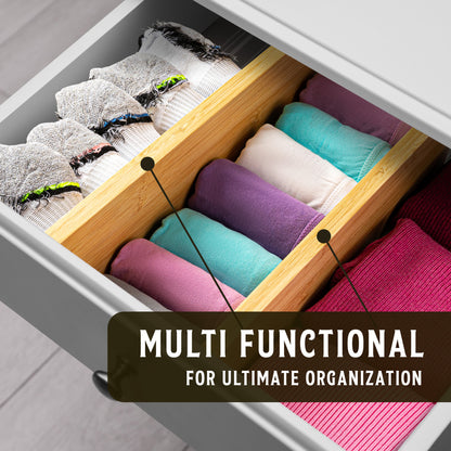 TOW Sortt. Natural Bamboo Drawer Dividers – Short (33–43 cm), Deep – 4 Pack - The Organizing Warehouse