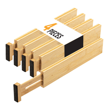 TOW Sortt. Natural Bamboo Drawer Dividers – Short (33–43 cm), Shallow – 4 Pack - The Organizing Warehouse