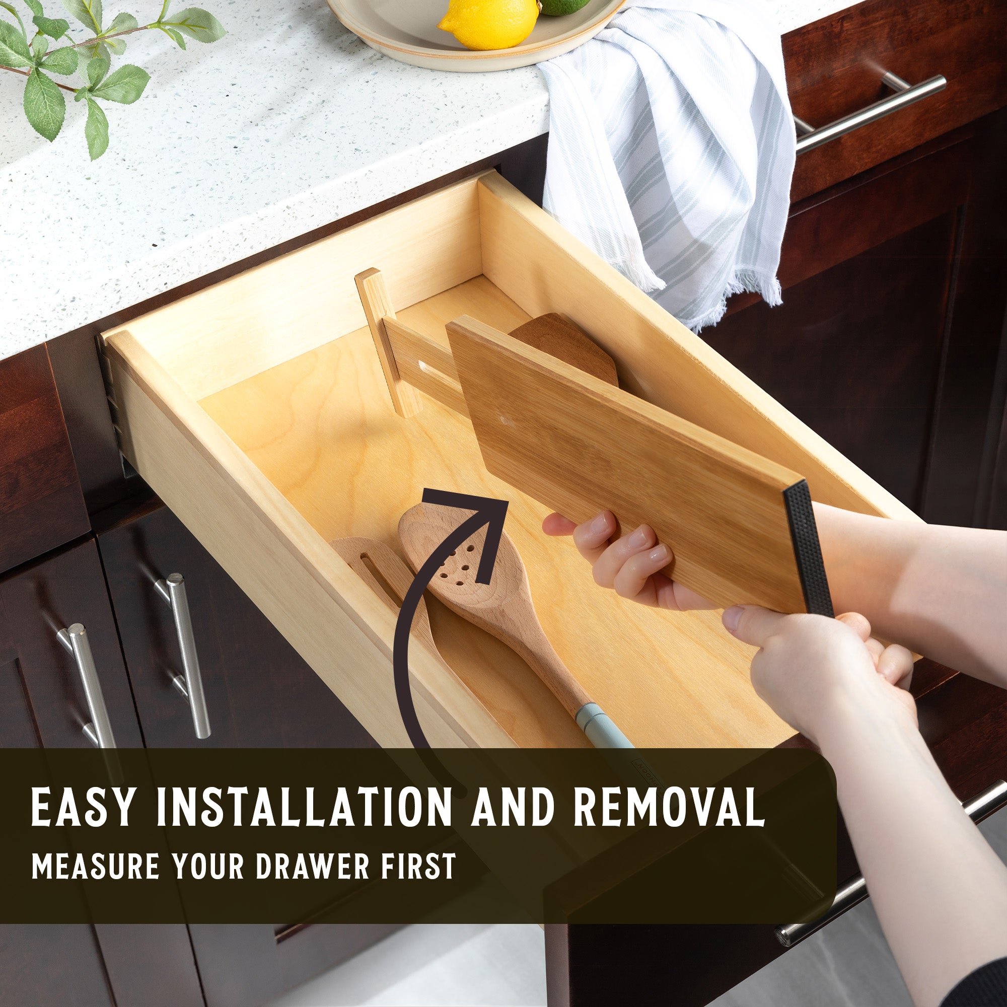 TOW Sortt. Natural Bamboo Drawer Dividers – Short (33–43 cm), Deep – 4 Pack - The Organizing Warehouse