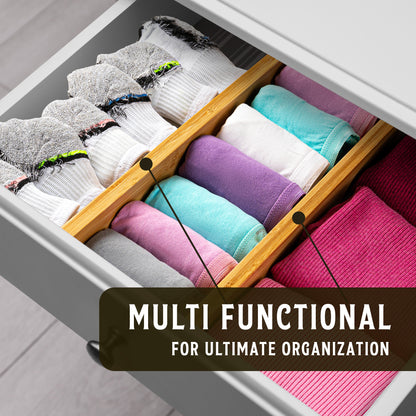 TOW Sortt. Natural Bamboo Drawer Dividers – Long (43–53 cm), Shallow – 4 Pack - The Organizing Warehouse