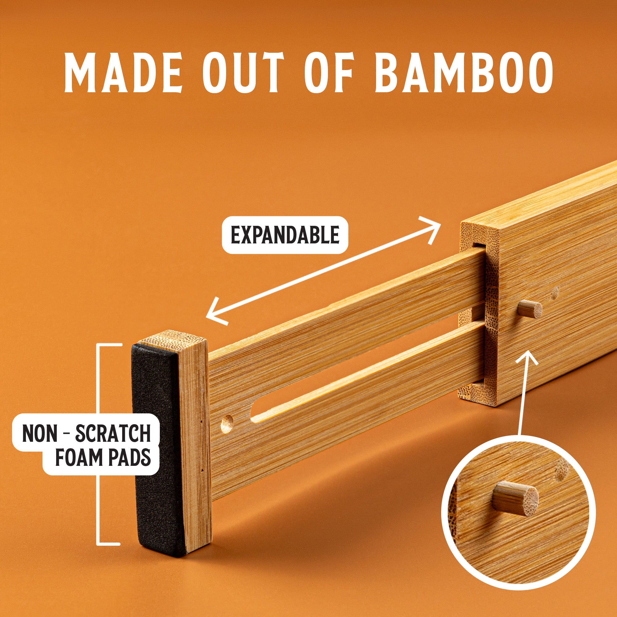 TOW Sortt. Natural Bamboo Drawer Dividers – Long (43–53 cm), Shallow – 4 Pack - The Organizing Warehouse