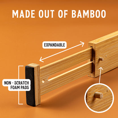 TOW Sortt. Natural Bamboo Drawer Dividers – Long (43–53 cm), Shallow – 4 Pack - The Organizing Warehouse
