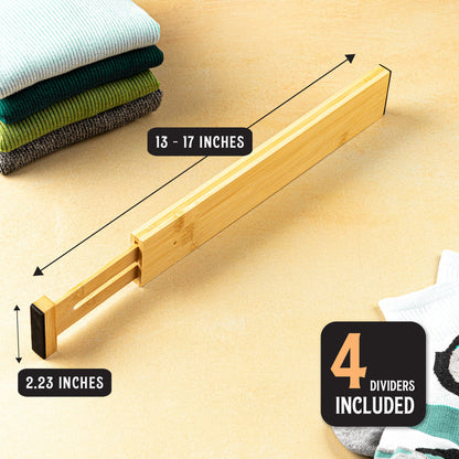 TOW Sortt. Natural Bamboo Drawer Dividers – Short (33–43 cm), Shallow – 4 Pack - The Organizing Warehouse