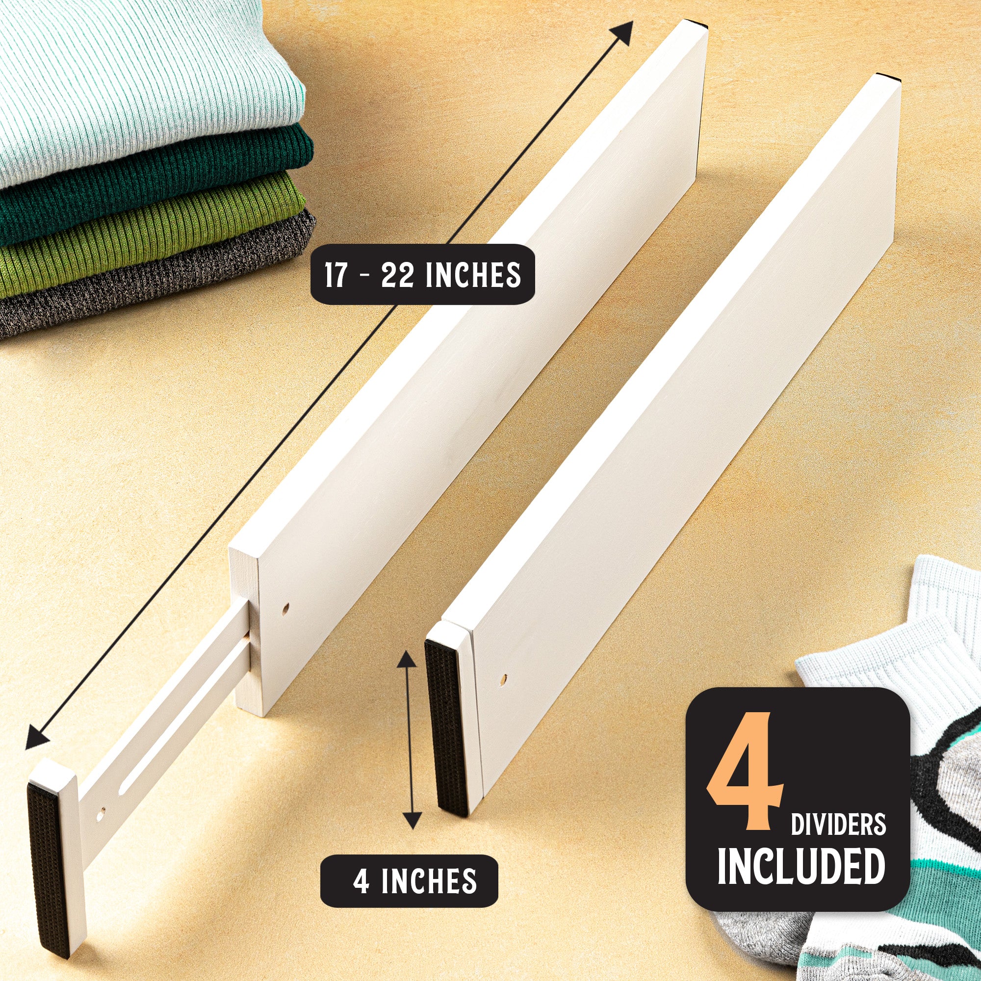 TOW Sortt. White Bamboo Drawer Dividers – Long (43–53 cm), Deep – 4 Pack - The Organizing Warehouse