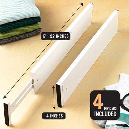TOW Sortt. White Bamboo Drawer Dividers – Long (43–53 cm), Deep – 4 Pack - The Organizing Warehouse