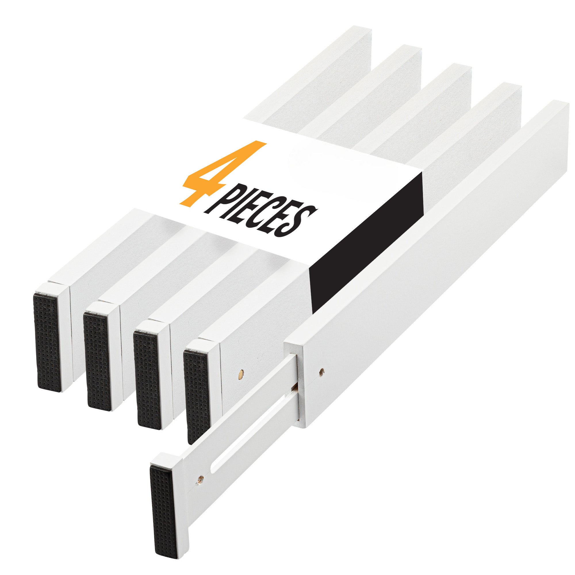 TOW Sortt. White Bamboo Drawer Dividers – Long (43–53 cm), Shallow – 4 Pack - The Organizing Warehouse